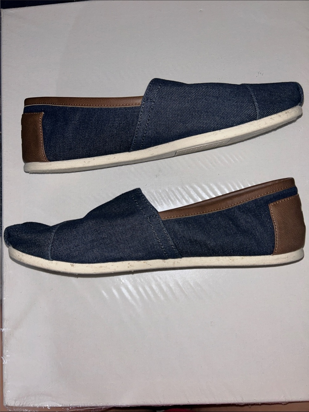 Toms Mens Alpargata Navy Slip-On Loafers in Dark Denim with Brown Trim - Picture 6 of 7